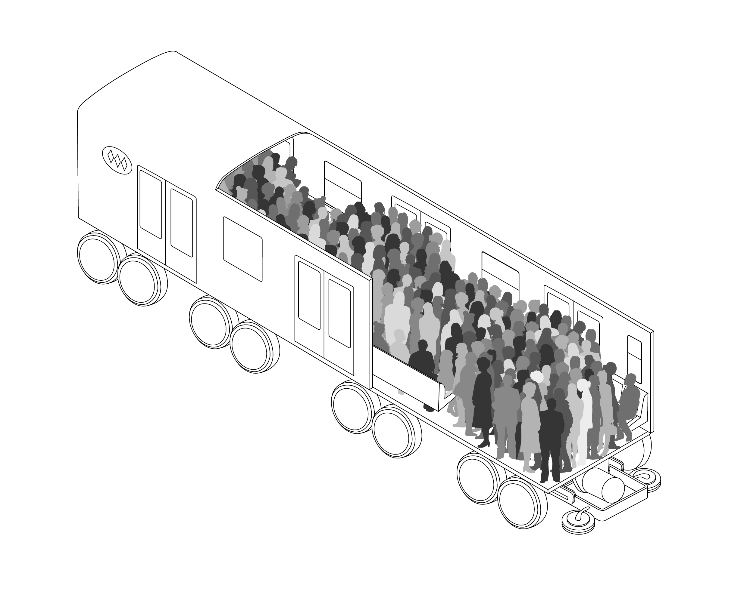 Figure 6-22 is a graphic showing a rapid transit vehicle with sitting and standing passengers. 